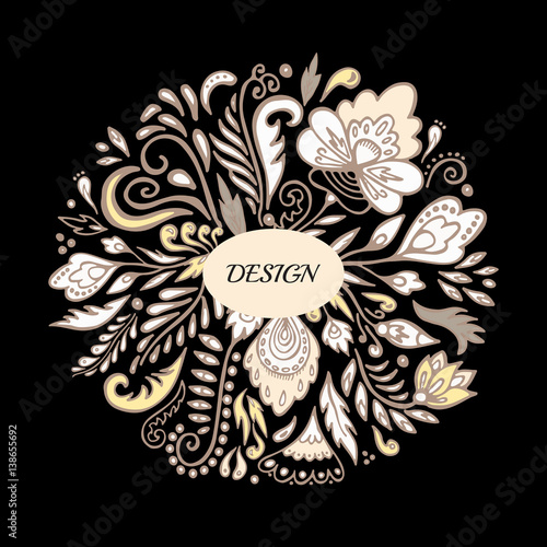 stock vector abstract hand draw flower and wave, doodle pattern. oriental or arabic art background