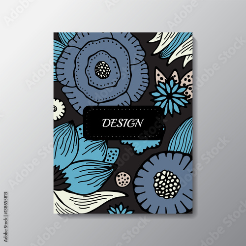 Stock vector cartoon hand draw corporate identity vertical banner with isolated big flower. background. template for card