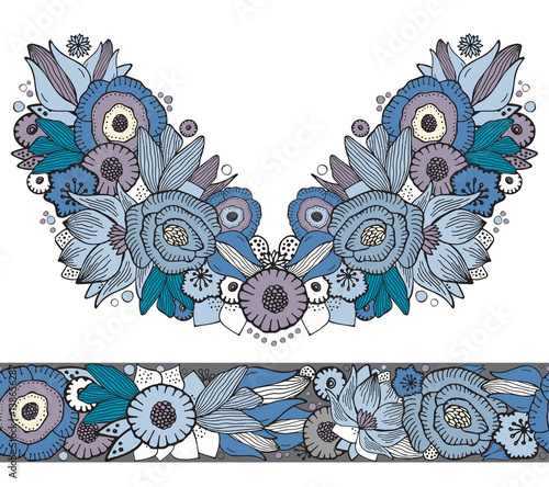 stock vector flowers and leaf ornament. oriental or russian pattern.necklace embroidery design