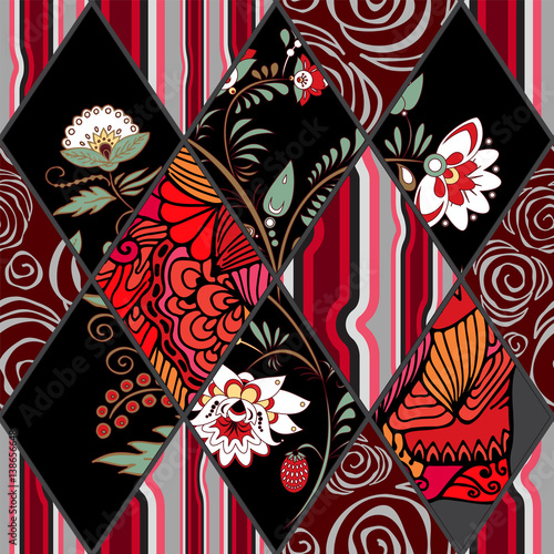 abstract seamless patchwork tile with floral ornament.arabic or orient pattern. vintage style