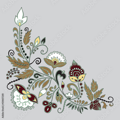 stock vector abstract hand draw flower and wave, doodle bouquet. oriental or arabic, russia art background. template for card. banner