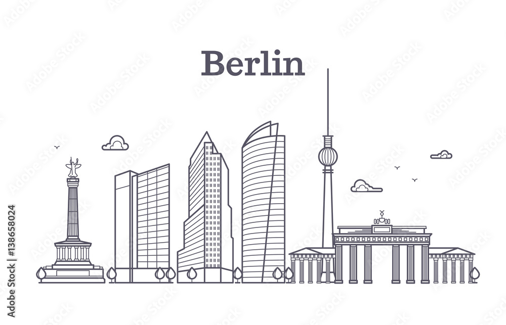 Germany berlin line vector landscape, city panoramic houses