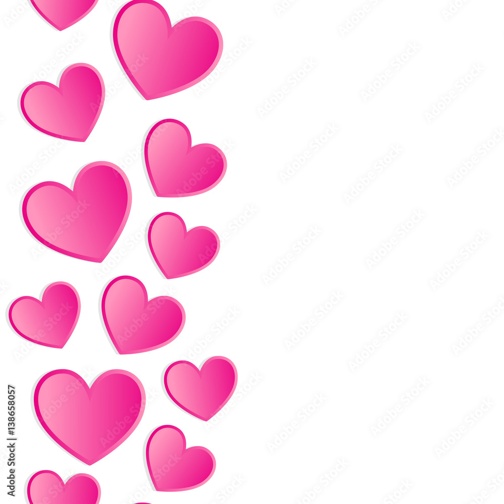 Seamless vertical border made of pink hearts