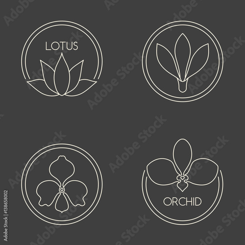 Set of flower logo on dark grey background