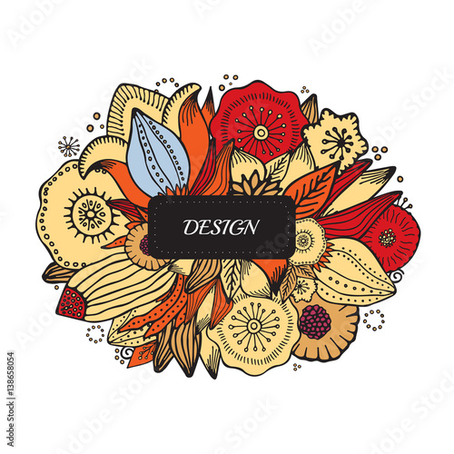 stock vector abstract hand draw flower and wave, doodle bouquet. oriental or arabic art background. template for card. banner