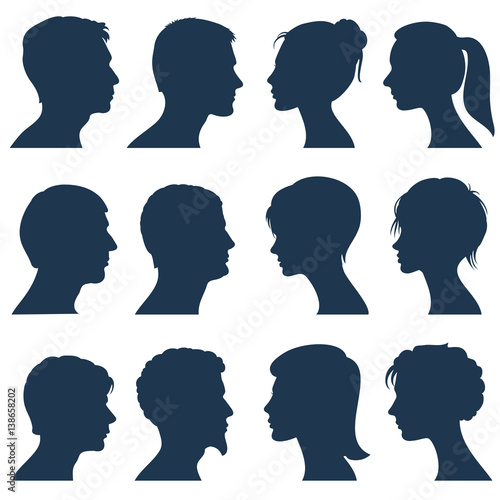 Man and woman face profile vector silhouettes