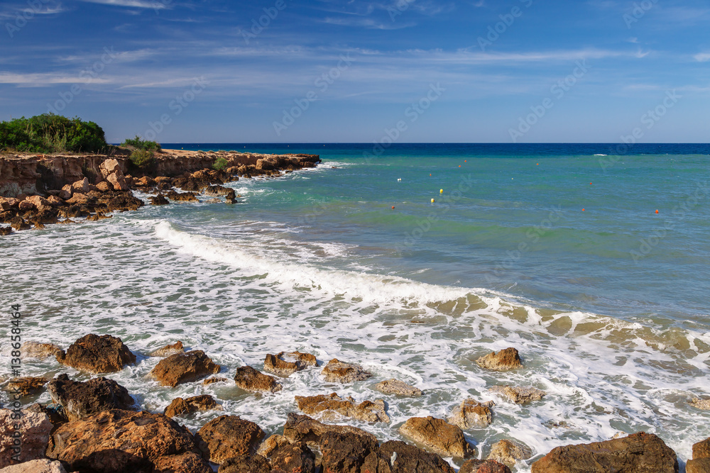 Beautiful panoramic sea view on Ayia Napa near of Cavo Greco, Cyprus island, Mediterranean Sea. Amazing blue green sea and sunny day. Beautiful panoramic sea view on Ayia Napa near of Cavo Greco, Cyprus island, Mediterranean Sea. Amazing blue green sea and sunny day.