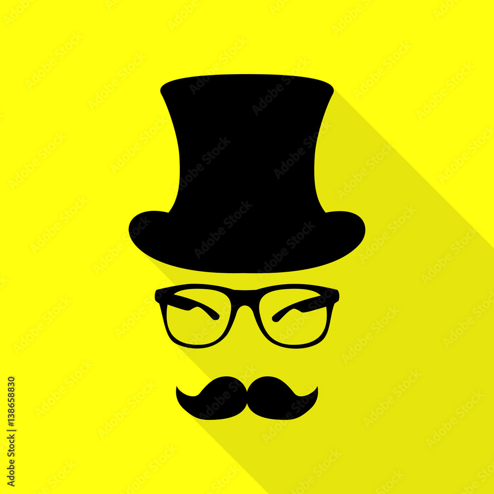 Hipster accessories design. Black icon with flat style shadow path on yellow background.