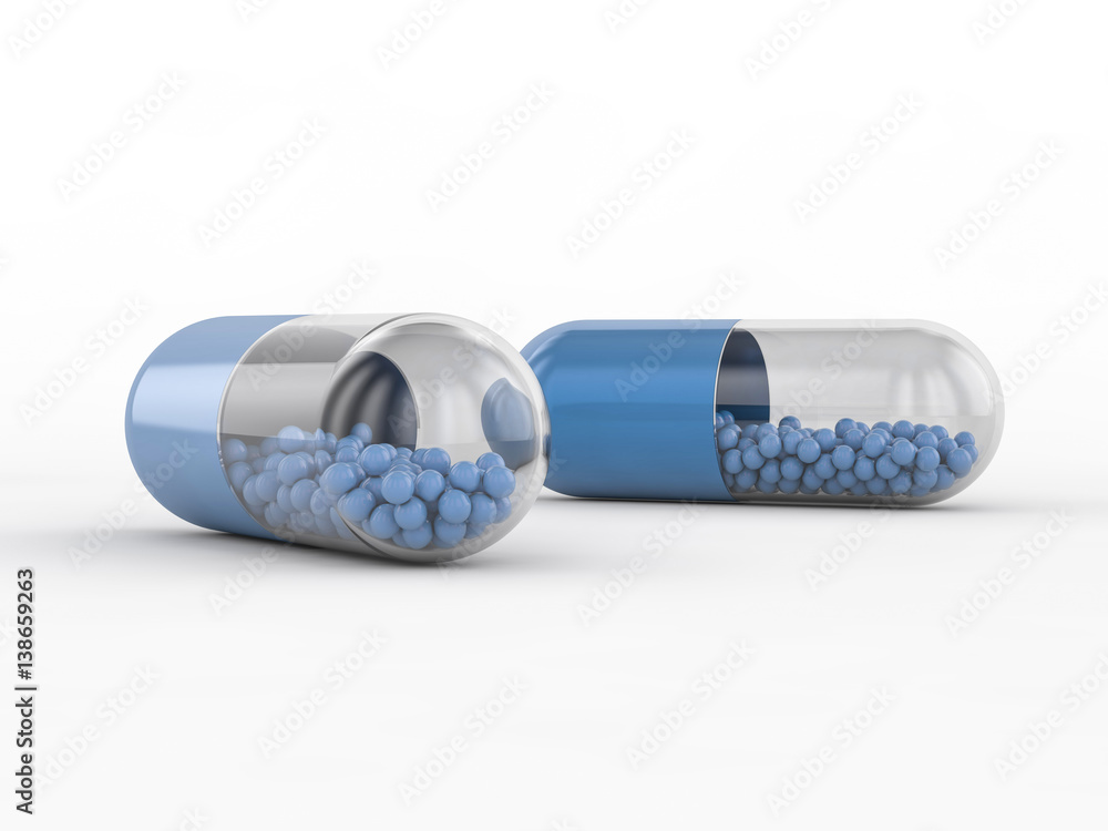 Capsule with drug on white background. 3D rendering Capsule with drug on white background. 3D rendering