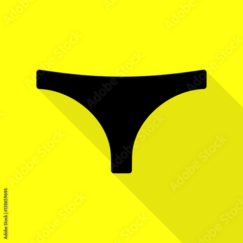 Womens panties sign. Black icon with flat style shadow path on yellow background.