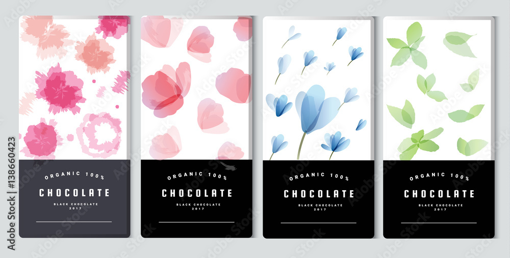 Chocolate bar packaging mock up set, watercolor style. Trendy luxury product branding template with label and geometric pattern. vector