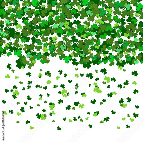 St Patrick's Day Vector background with shamrock. Lucky spring symbol. The falling clover leaves . Clover in green shades isolated on white background. Border and frame - stock vector