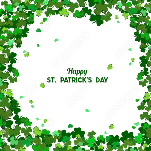 St Patrick's Day Vector background with shamrock. Lucky spring symbol. Clover in green shades isolated on white background. Border and frame - stock vector