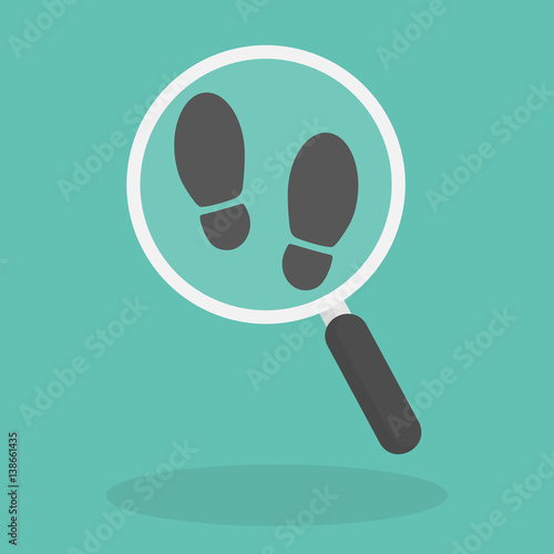 Magnifying glass with footsteps icon. Flat style