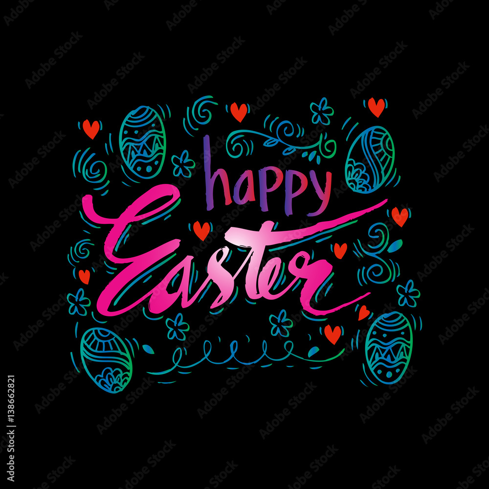 Concept Happy Easter illustration with swirl, flower, heart and egg