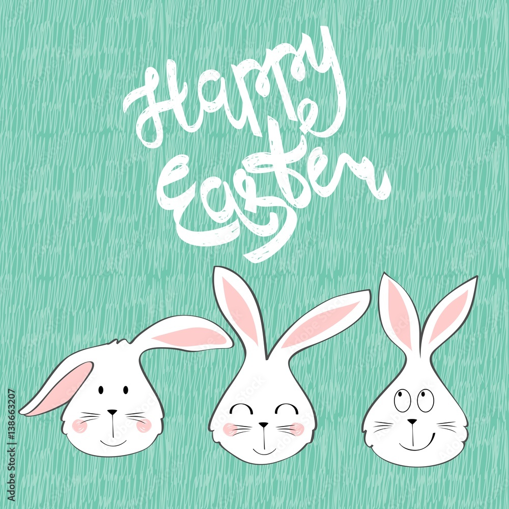 Happy Easter greeting card with bunny. Hand drawn lettering. Happy Easter greeting card with bunny. Hand drawn lettering.