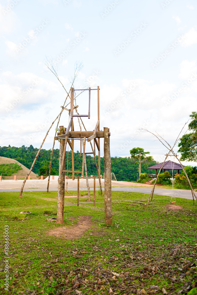 wooden swing during the mountain tribe's for new year celebration,in mae salong mountain wooden swing during the mountain tribe's for new year celebration,in mae salong mountain