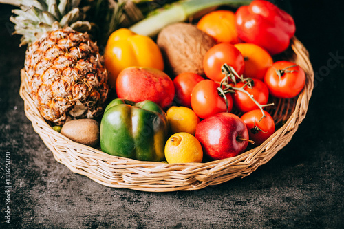 Cuadro en lienzo delicious fesh fruits and vegetables for a healthy and balanced diet