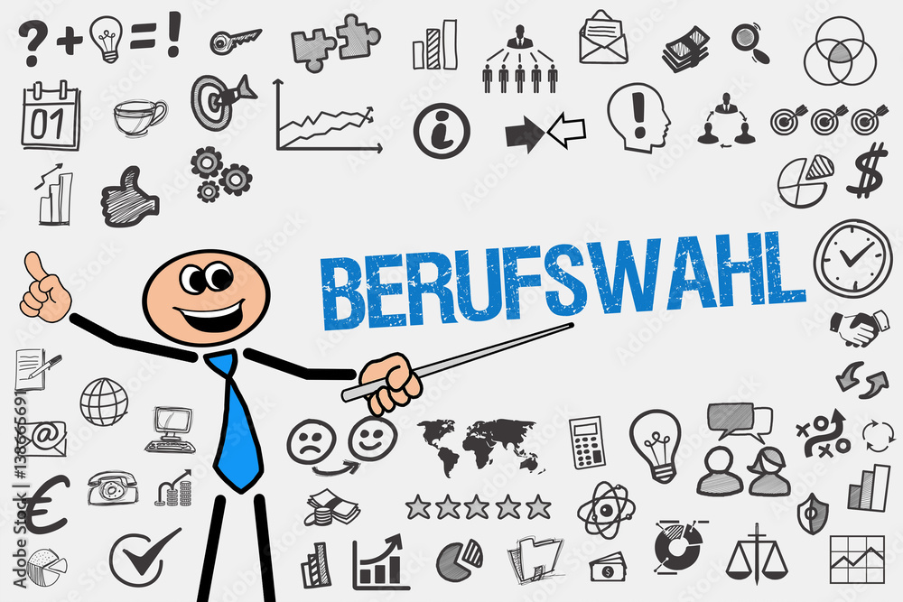 Berufswahl / Mann mit Symbole StockIllustration Adobe Stock
