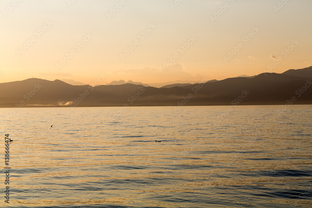 Beautiful sunset at Garda lake in Italy