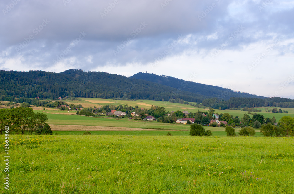 Landscape with meadows and hills