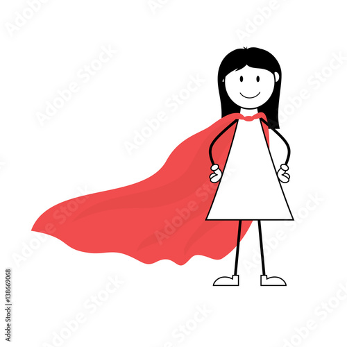 Cartoon superhero girl stick figure with red cape