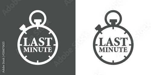 Icono plano cronometro texto LAST MINUTE gris y blanco