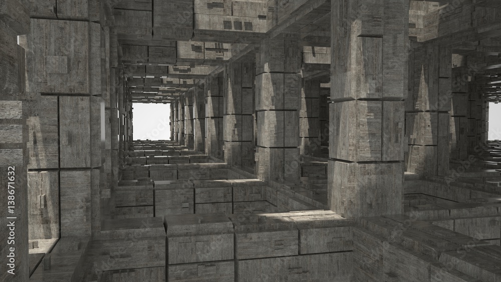 Abstract industrial concrete space with columns, 3 d render Abstract industrial concrete space with columns, 3 d render