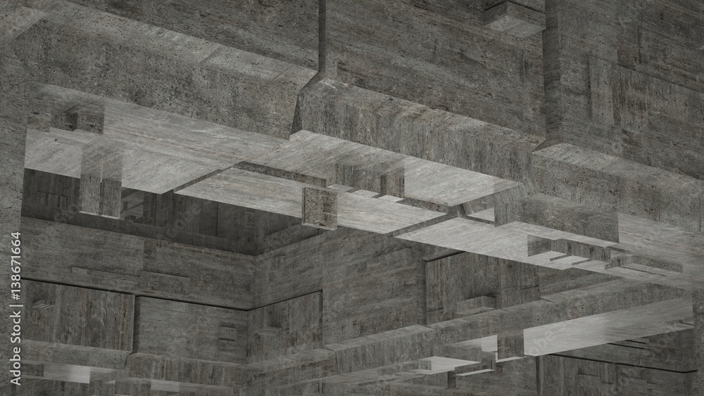 Fototapeta premium Abstract industrial concrete space with columns, 3 d render