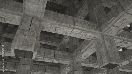 Fototapeta Naklejka Na Ścianę i Meble -  Abstract industrial concrete space with columns, 3 d render