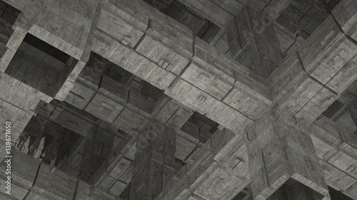Fototapeta Naklejka Na Ścianę i Meble -  Abstract industrial concrete space with columns, 3 d render