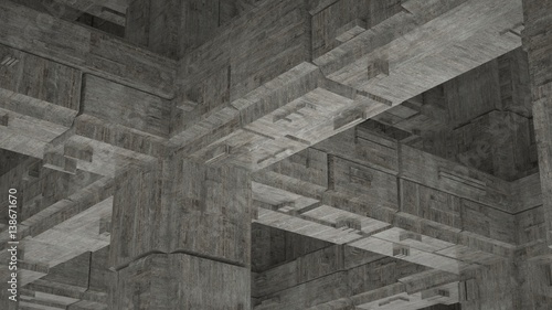 Abstract industrial concrete space with columns, 3 d render