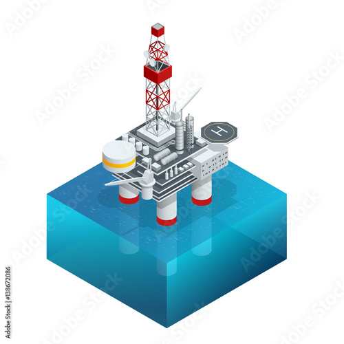 Isometric platform for production oil and gas, Oil and gas industry and hard work, Production platform and operation process by manual and auto function.