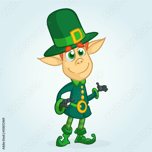 Cartoon Leprechaun. Vector illustration of Leprechaun character presenting. St Patrick's Day mascot