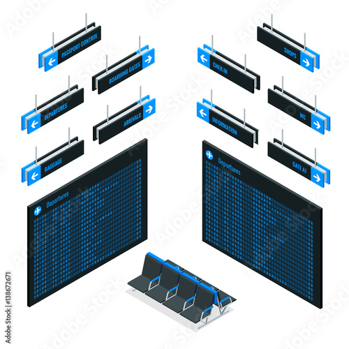 Isometric Airport arrival board. Information changing. Vector illustration