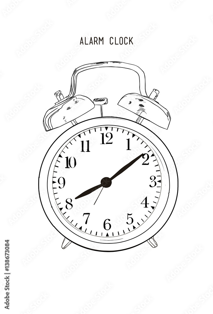 Hand drawn sketch alarm clock.Vector Hand drawn sketch alarm clock.Vector
