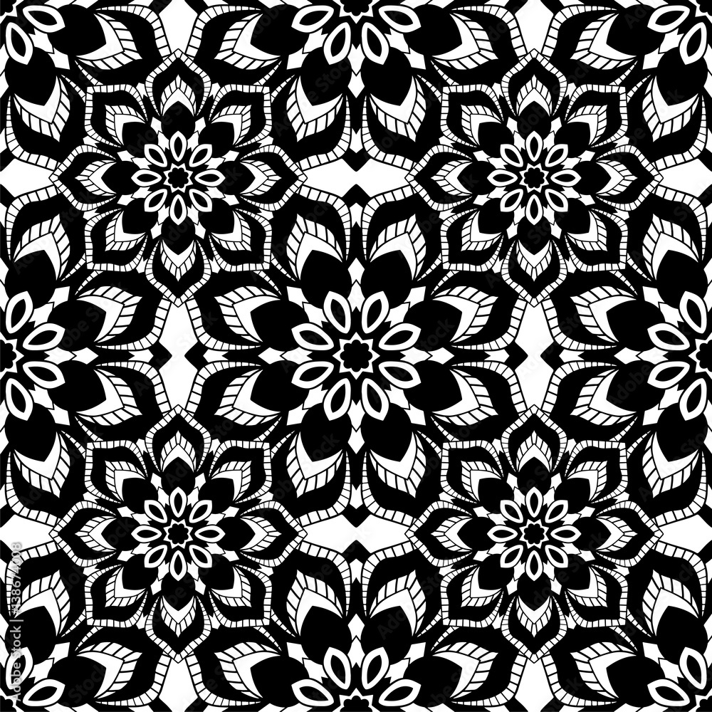 Fototapeta premium Seamless pattern with mandalas in black and white colors. Vector background.