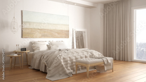 Fotografi Classic bedroom, scandinavian modern style, minimalistic interior design