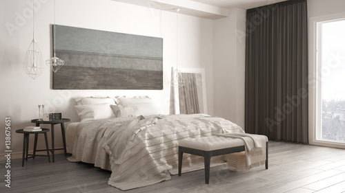 Tablou pe pânză Classic bedroom, scandinavian modern style, minimalistic interior design
