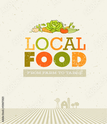 Local Food Market. From Farm To Table Creative Organic Vector Concept on Recycled Paper Background
