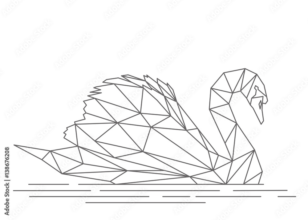 Naklejka premium Cigno astratto, illustrazione di uccello con linee geometriche triangoli e polygoni, file vettoriale isolato sullo sfondo bianco