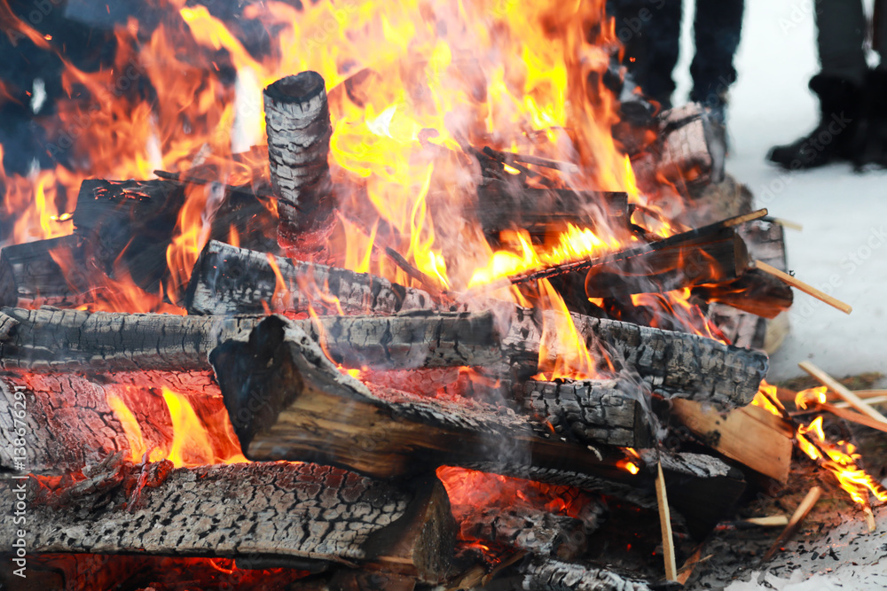 wooden logs burn with a bright flame in the fire wooden logs burn with a bright flame in the fire