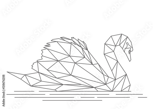 Cigno astratto, illustrazione di uccello con linee geometriche triangoli e polygoni, file vettoriale isolato sullo sfondo bianco photo