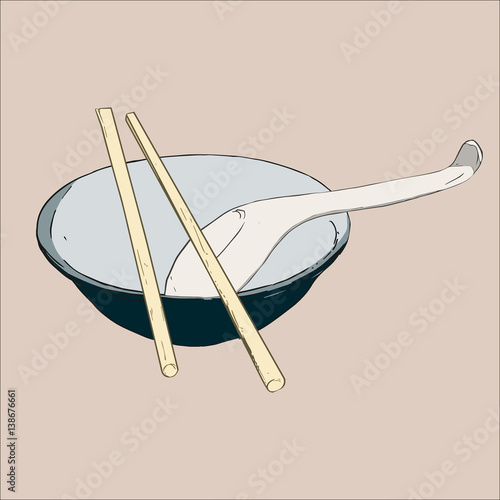 bowl, chopsticks and spoon
