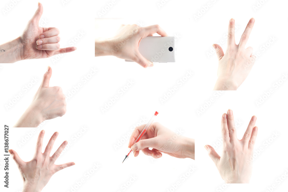 Set of woman hands isolated on white background Set of woman hands isolated on white background
