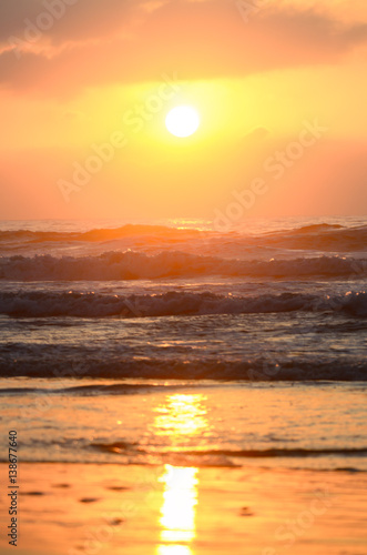 Fototapeta Naklejka Na Ścianę i Meble -  Tropical sunset on oceanic beach in Morocco, Africa