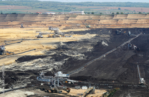 Open pit coal mine with machinery