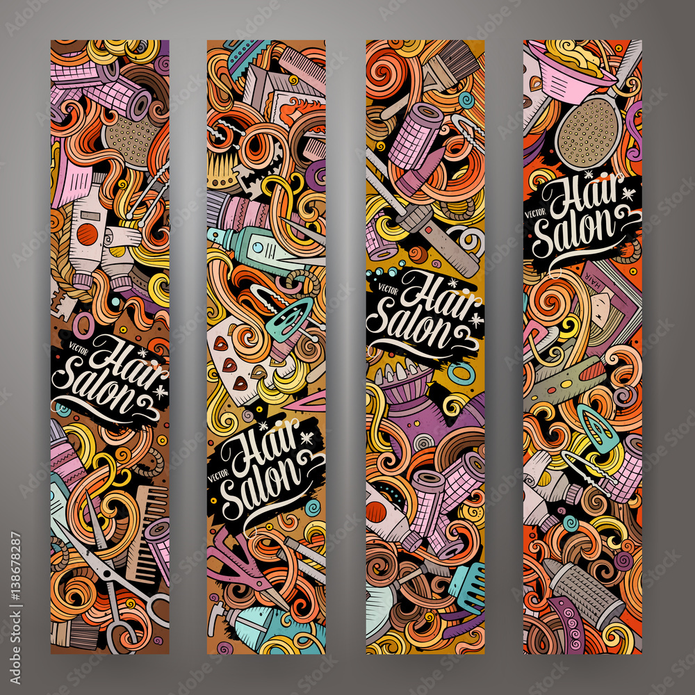 Cartoon vector doodles Hair salon banners Stock Vector | Adobe Stock Cartoon vector doodles Hair salon banners Stock Vector | Adobe Stock