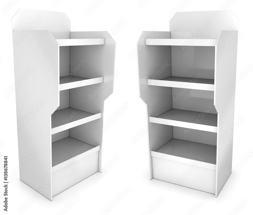 Retail display shelving made of cardboard. 3d image. Isolated on white Retail display shelving made of cardboard. 3d image. Isolated on white