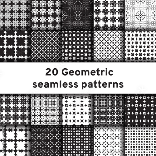 Set of 20 monochrome seamless patterns